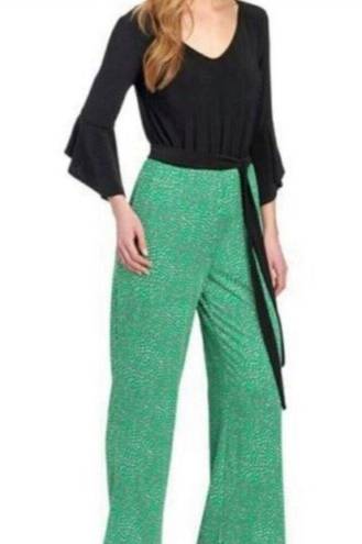 Tiana B . Wide Leg Belted Jumpsuit Black Green White, Size L