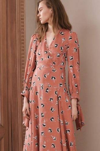 Rebecca Taylor  Paintbrush Silk-Blend Long Sleeve Blush Midi Dress Size 6