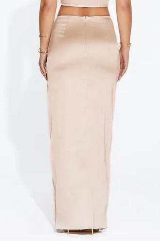 Naked Wardrobe NWOT  Satin Cream The High Gloss Slit Skirt