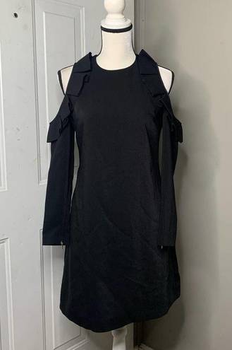 Ted Baker  cold shoulder ruffle Siiara black long sleeves dress size 6