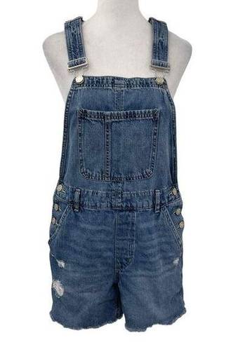 Gap  Denim Bib Shortalls Overalls Cut-Off Distressed Jean Shorts size XS