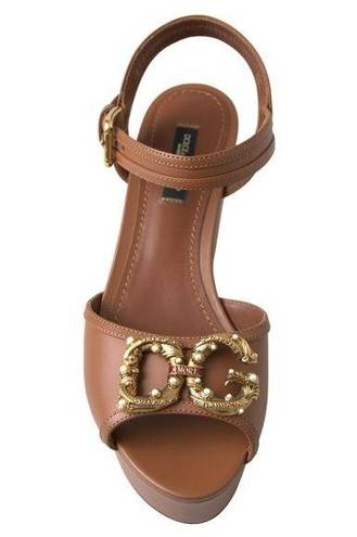 Dolce & Gabbana  Brown Leather AMORE Wedges Sandals Shoes US 6.5