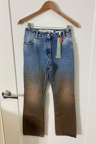 Off-White NWT  Degrade Crop Denim Leg Medium Blue Wash Dip Dye Womens Size 25