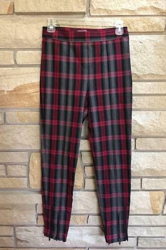 Alexander Wang T by  Grey and Red Plaid Fitted Zip Leggings Pants Size 2