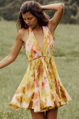 ZARA Yellow Halter Open Back Mini Dress