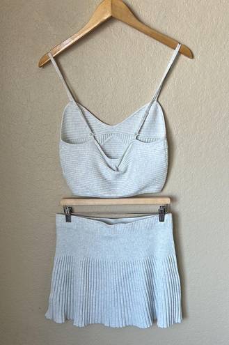 Aerie White Grey Ribbed Sweater Skirt Set NWT