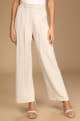 Lulus Never Miss Beige High-Waisted Wide-Leg Pleated Trouser Pants