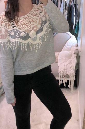 Sage  size medium grey crochet boho sweatshirt