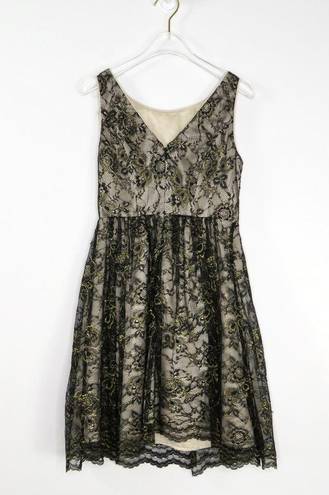 Jessica Simpson  Black & Gold Lace A-Line Mini Dress Formal Size 2