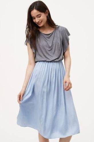 The Loft "" GRAY & LIGHT BLUE SATIN SKIRT SURPLICE BACK BLOUSON DRESS SIZE: S NWT $80