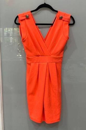 Lac Bleu  Women's Highlighter Coral Orange Midi Sleeveless Dress Sz Small