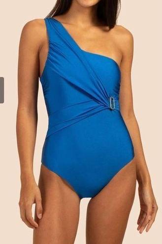 Trina Turk  Monaco Asymmetrical Spritz Blue One Piece Swimsuit - Size 10