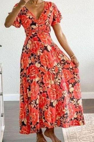 Abel the label  Vivid Dreams Maxi Dress Red Black Floral Size S