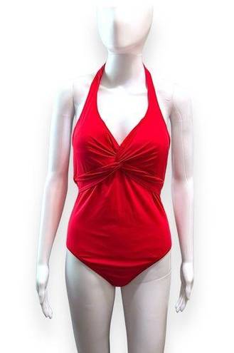 Tommy Bahama Red Halter Ruched One Piece Twist Swimsuit Size 10