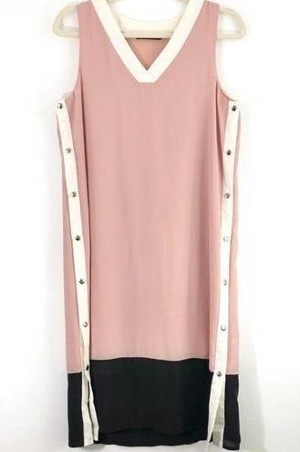 Doe & Rae New  Color Block Side Snap Dress Sleeveless V-Neck Shift Pink Black