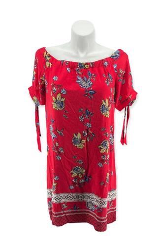 Sequin Hearts Women’s Red Floral Off The Shoulder Tie Sleeve Summer Dress XL