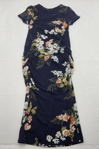 Isabel Maternity  Dress Womens Size XS Navy Blue Floral Print Side Ruched