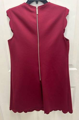 Ted Baker Jasmint Plum Burgundy Draped Scalloped Edge Back Zip Sleeveless Dress