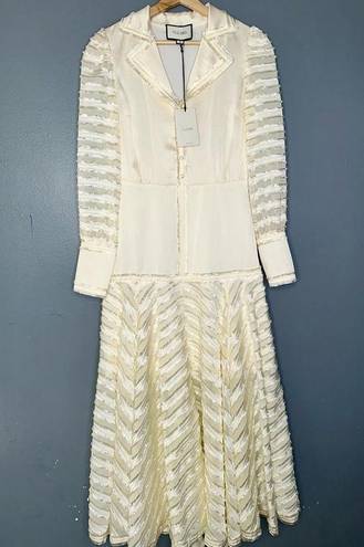 Alexis  Juliska Sheer-Paneled Maxi Blazer Dress/Gown NWT White/Ivory Size Small