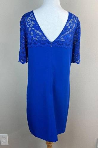 Badgley Mischka Belle  Dress 8 Blue Lace Short Sleeve Shift Mini Party‎ Womens