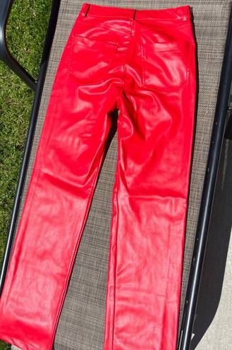 ZARA Red Leather Straight Pants