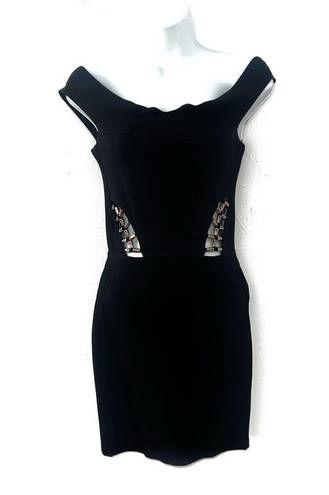 Marciano by Guess Black OTS Bandage Gold Beaded Cutout Bodycon Mini Dress Small