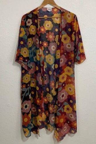 LuLaRoe  Bright Multi Color 70s Floral Print Shirly Kimono Size M