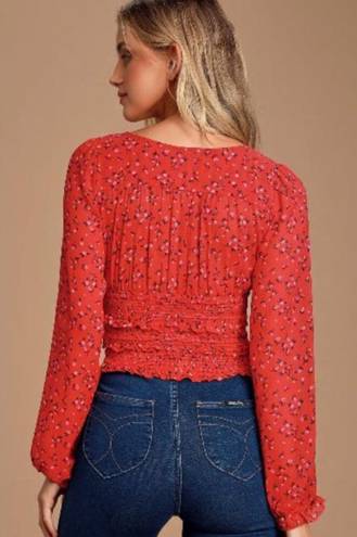 Free People NWOT  Lolita Red Floral Ruffled Crop Top