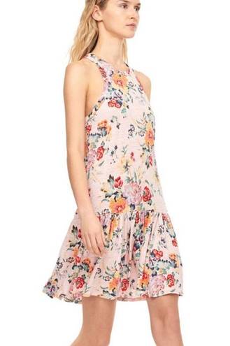 Rebecca Taylor  Marlena Pink Floral Linen Jersey Sleeveless Mini Dress Large