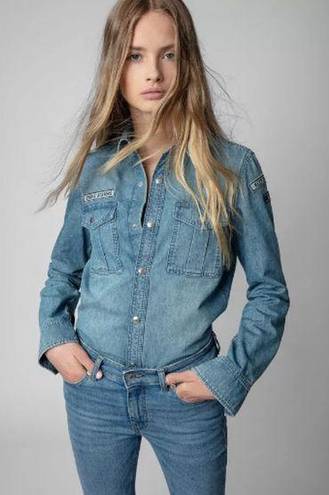 Zadig & Voltaire NWT  This Denim Patch Button Down Top S Blue