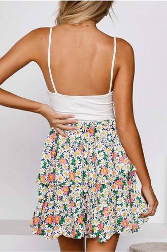 Summer Bohemian Floral Printed High Waist Ruffle A Line Beach Mini Skirt Multi Size M