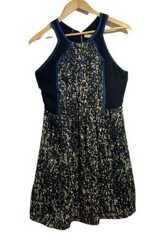 Rebecca Taylor  dress abstract print black & green size 6 exposed‎ back zipper