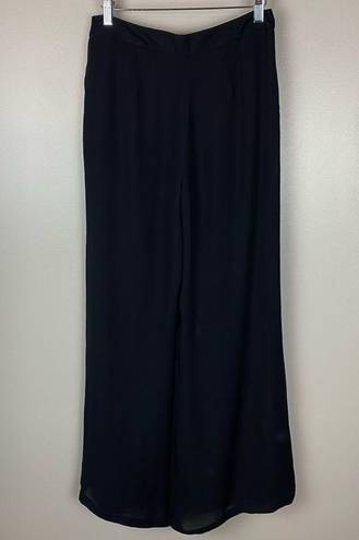 Carolina Herrera  Women Black 100% silk Crepe Wide leg Trouser Pants size 4