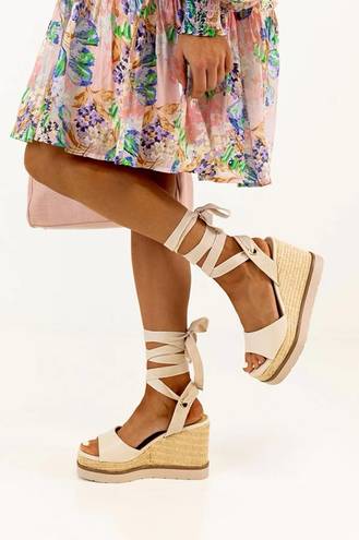 Soda Nude Lace Up Wedge