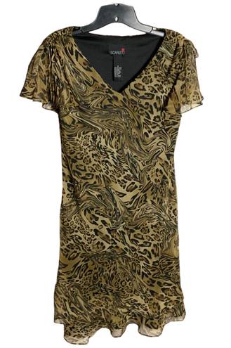 Scarlett Black & Golden Brown Swirl Leopard Print Dress Wm 8