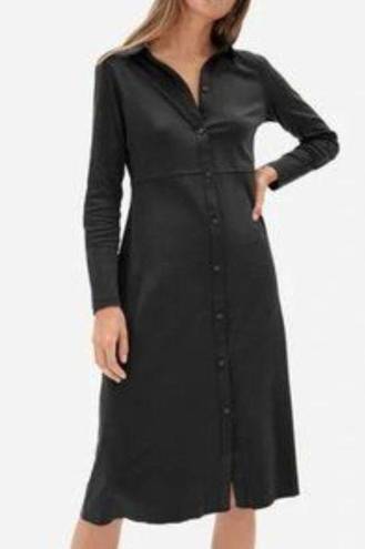 Everlane  Luxe Cotton Button Front Shirt Dress Large Black Collared Long Sleeve M