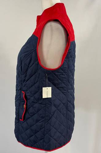 Charter Club New  Colorblocked Quilted Vest Full Zip Navy Blue Red