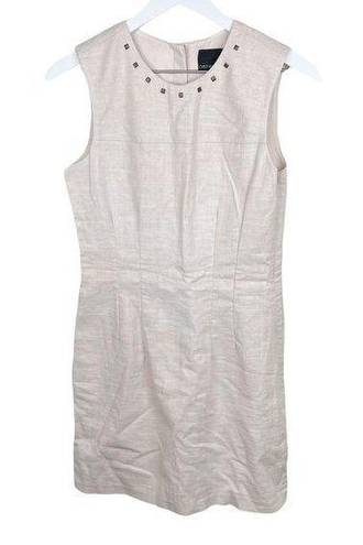 Cynthia Rowley  Women's Sleeveless Linen Cotton Shift Dress Beige Studded Size 2