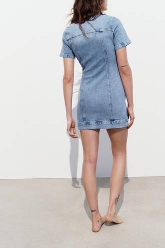 ZARA Dress mini denim jeans button up collar casual short sleeve