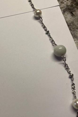 Talbots Signed  Faux Pearl / Blue Silver Tone Bead Statement Costume Necklace