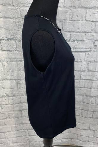 Karen Scott 100% cotton Scoopneck sleeveless top w/beading black sz L