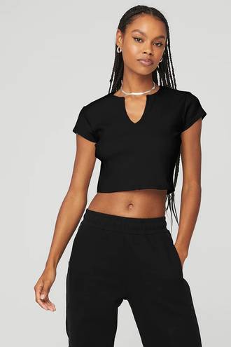 Alo Yoga Black Ribbed Crop Top