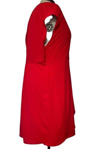 City Chic  Faux Wrap Surplice Midi Dress Size 24/XXL Red V-Neck Lined Skirt