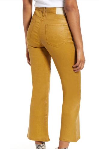 AG Adriano Goldschmied AG The Quinne Coated Hi Waist Cropp Flare Jeans Mustard Gold Size 31