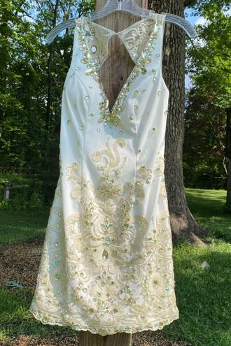 JVN by Jovani Size 4 White & Gold Crystal Embellished Prom Dress