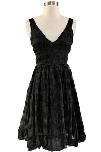 Tracy Reese  Fit and Flare Black Cocktail Dress Bubble Skirt Retro Party V-Neck 0