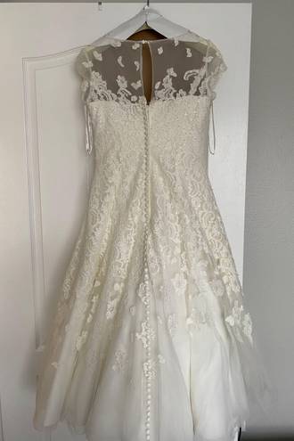 Oleg Cassini Cap Sleeve Illusion Wedding Dress (includes shoes, veil, & belt)