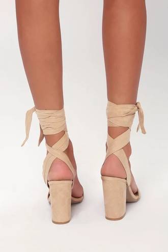 Lulus Nude Lace Up Heels