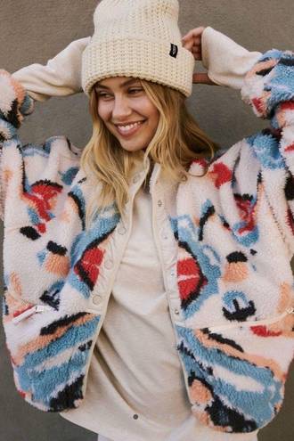 Free People Movement  Hit The Slopes Printed Fleece Jacket Cream Multi Combo