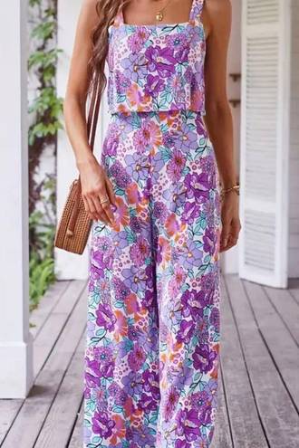 Floral Print Jumpsuit Purple Size XL